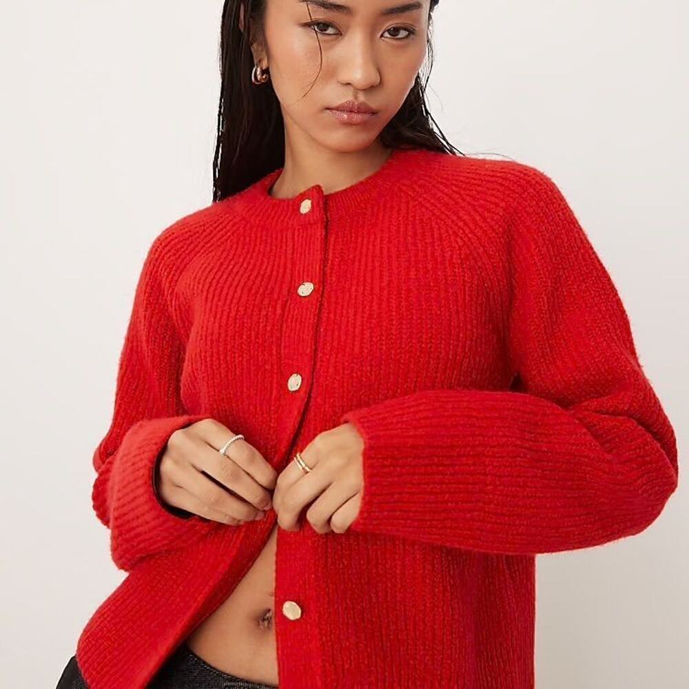 Abercrombie Oversized Button Front Cardigan Sweater Red XXS